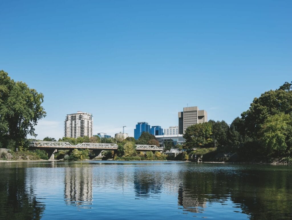 Downtown London, Ontario beside the Thames River, part of the Kratom Delivery Canada shipping area